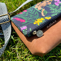 Fiona Foldover in Black Floral Canvas and Tan Vinyl