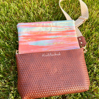 Pastel Coral and Turquoise Canvas and Brown Vinyl Fiona Foldover