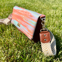 Pastel Coral and Turquoise Canvas and Brown Vinyl Fiona Foldover