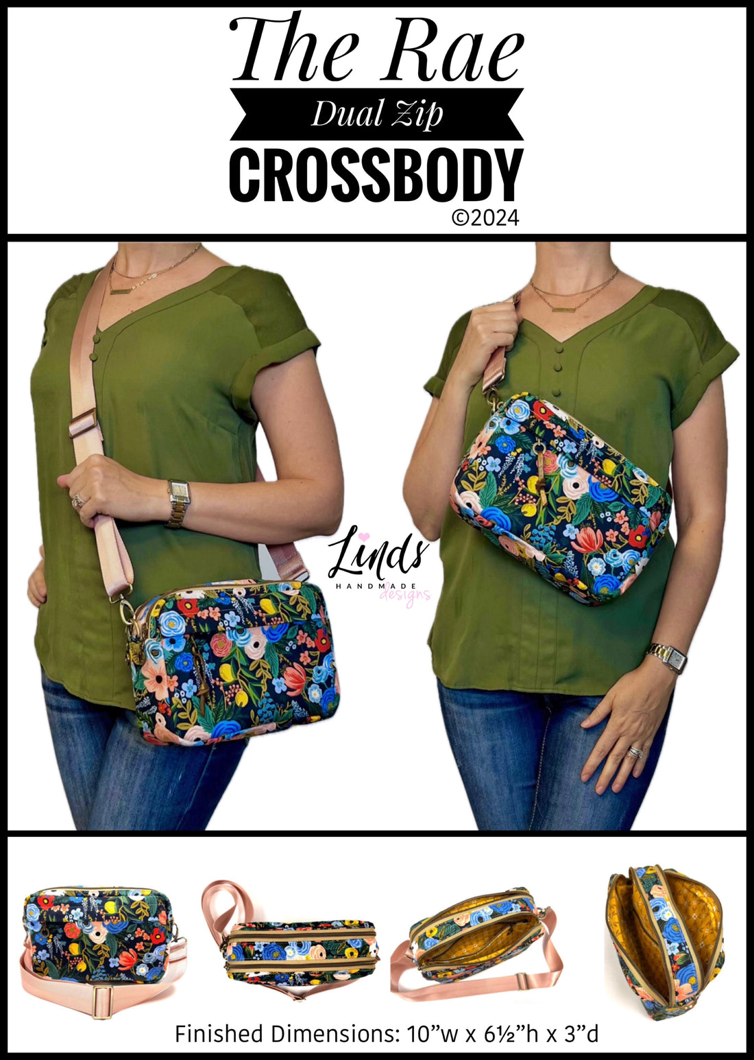 Rae Dual Zip Crossbody PDF Sewing Pattern (includes SVGs, A0 File, Projector File and Video!)