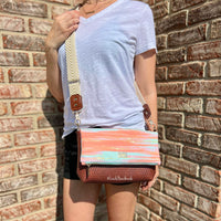Pastel Coral and Turquoise Canvas and Brown Vinyl Fiona Foldover