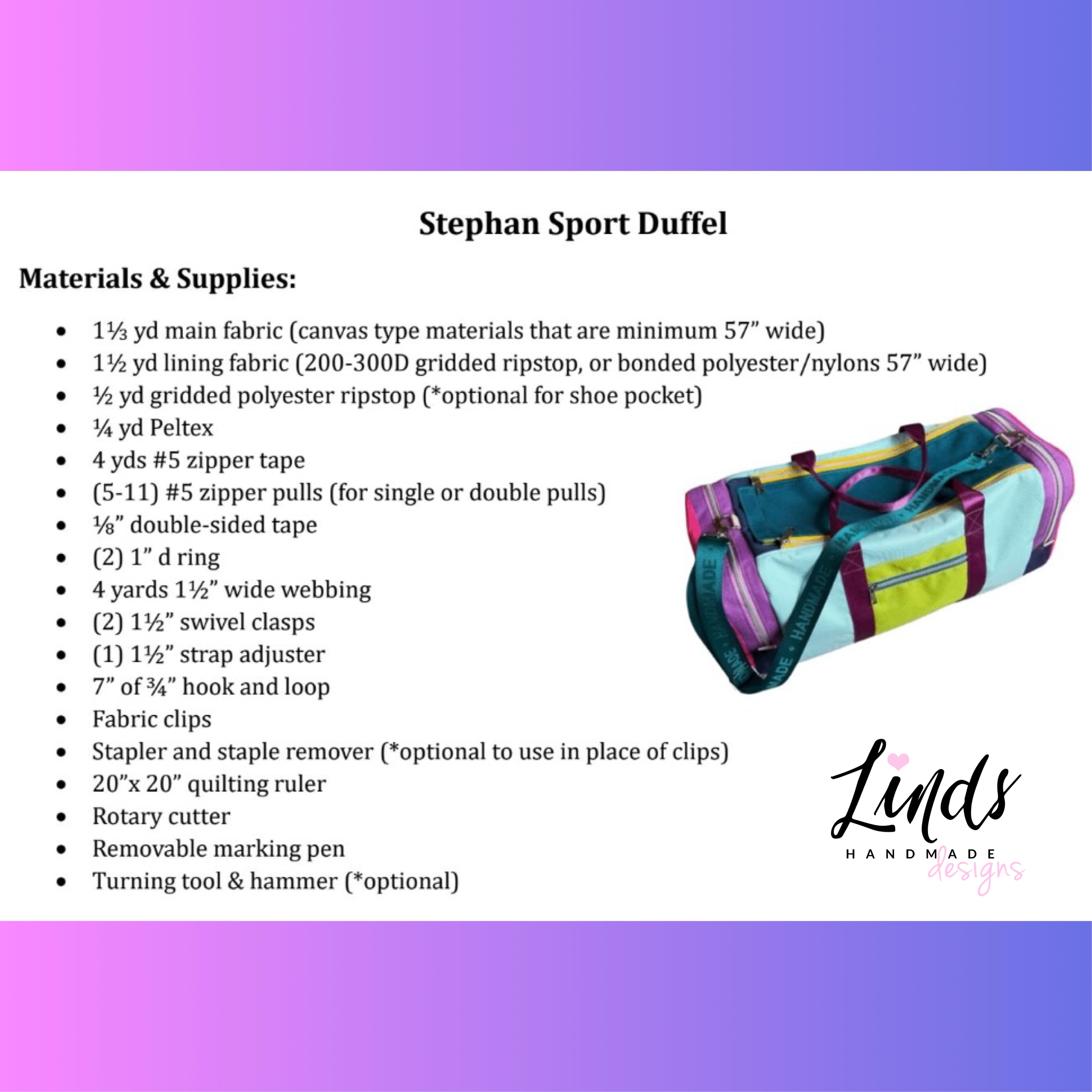 Stephan Sport Duffel PDF Sewing Pattern (Includes an A0 File