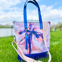 Royal Blue Watercolor Floral Canvas and Vinyl Twofer Tote