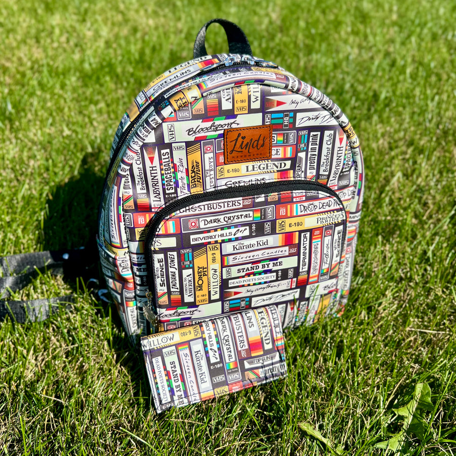 Retro VHS Tape GLOW Vinyl LindSport Mini Backpack AND matching Andrew Wallet