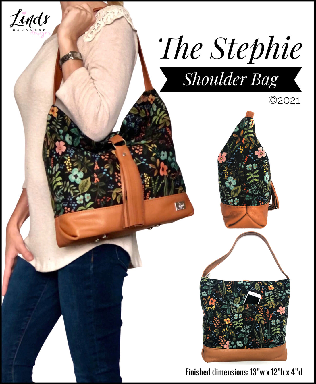 Stephie Shoulder Bag PDF sewing pattern (includes SVGs for leather