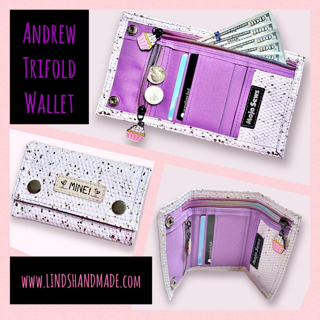 trifold wallet pink