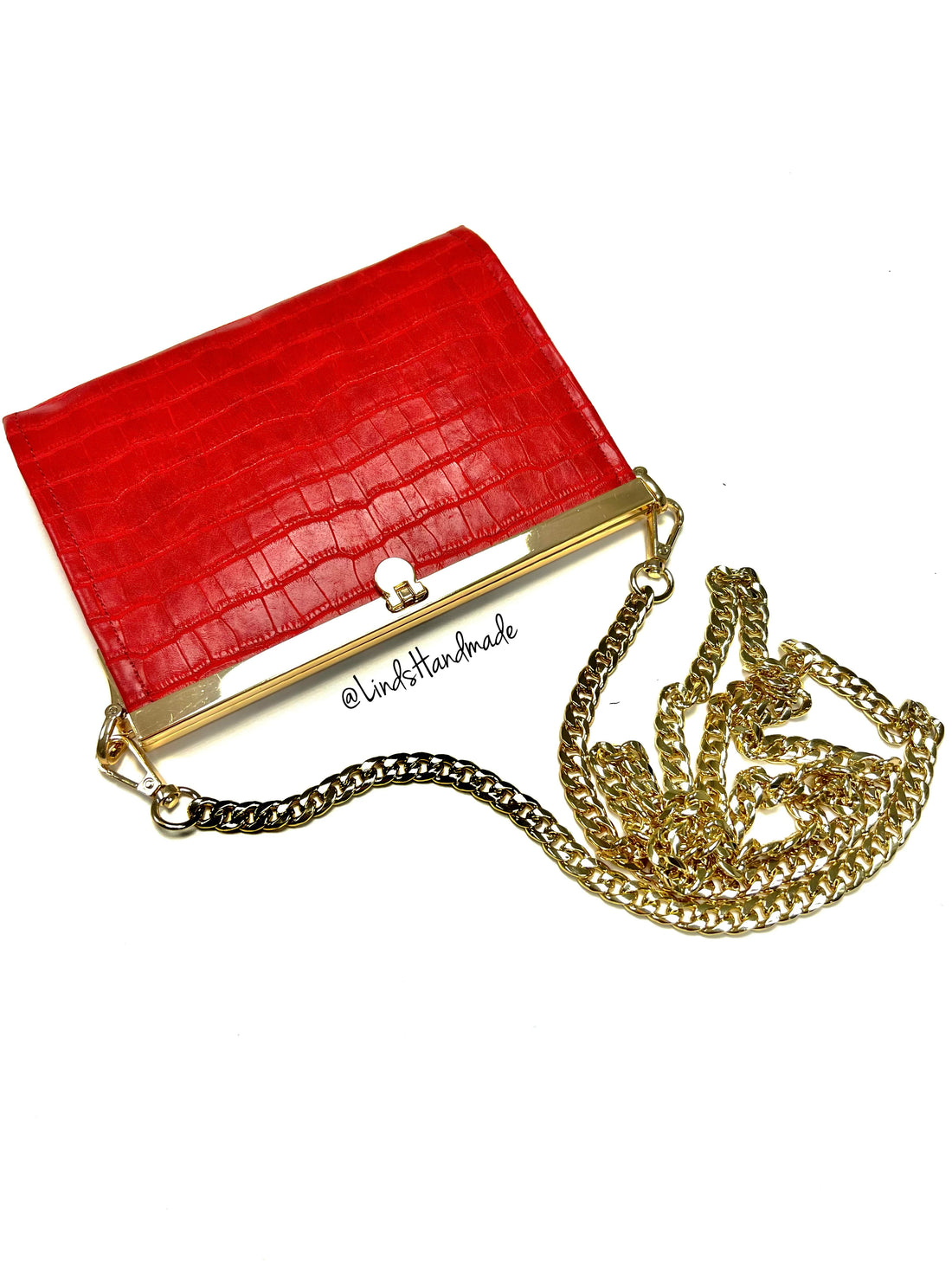 Crimson red faux croc leather Ashley clutch