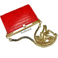 Crimson red faux croc leather Ashley clutch