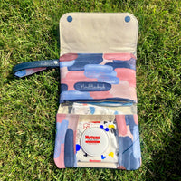 Custom cotton canvas and Navy blue leather Cleanup Clutch
