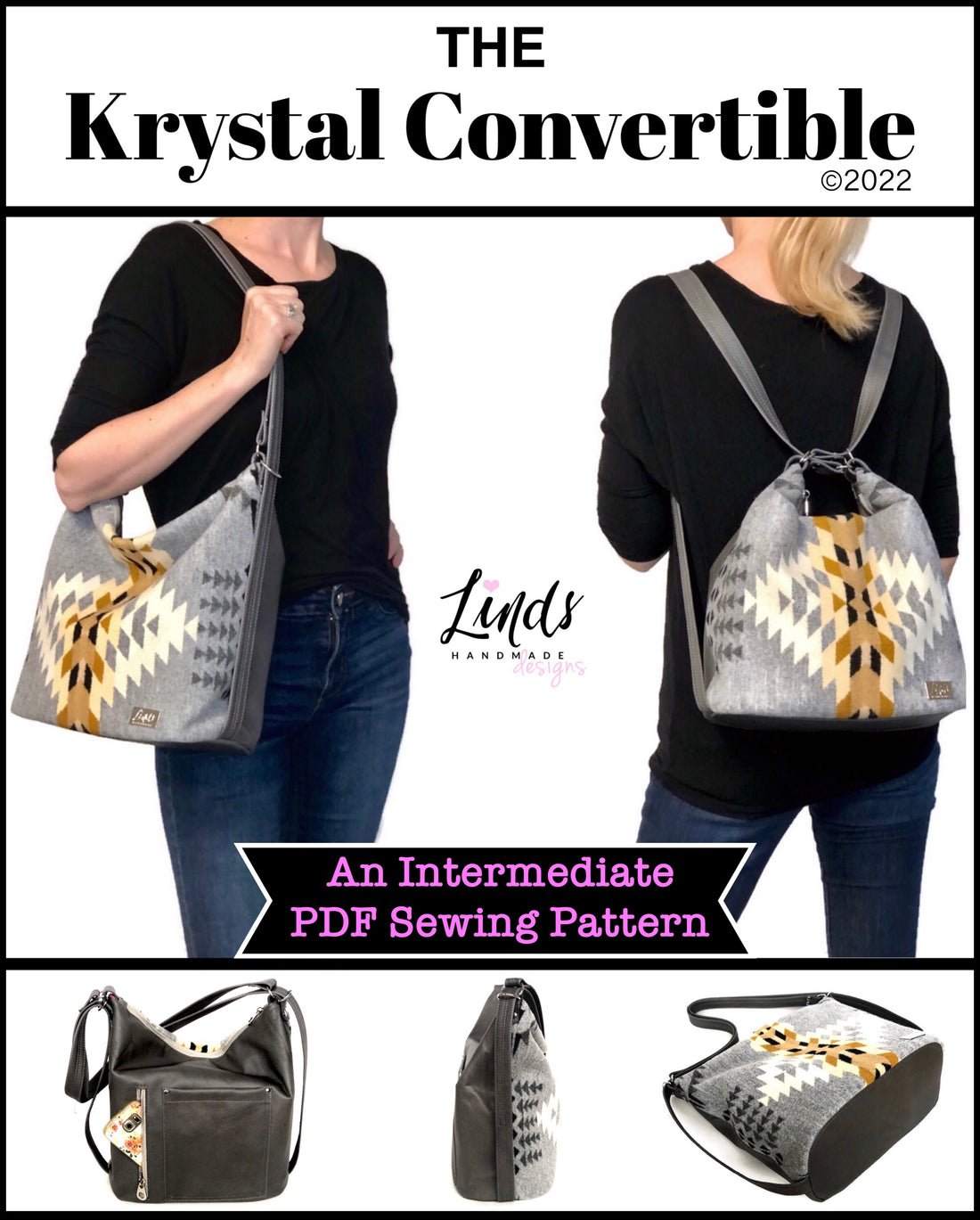 Krystal Convertible Bag PDF sewing pattern (includes SVGs and video!)